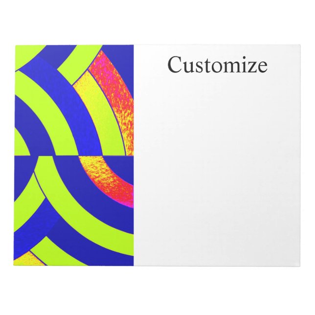 lime/blue chic modern curved chevrons notepad (Front)