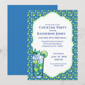 Lime Blue Mojito Birthday Cocktail Party Invitation