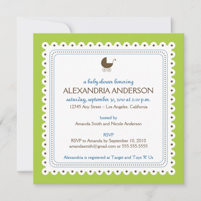 Lime/Blue Precious Custom Baby Shower Invitation (Front)