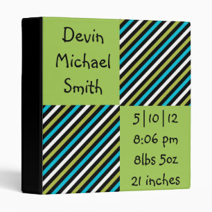 Lime & Blue Striped Baby Book Binder