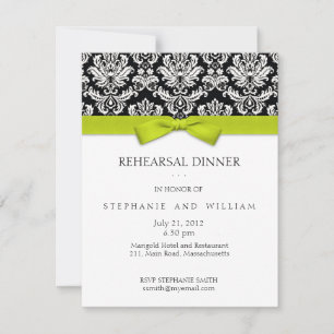 Lime Bow Damask Rehearsal Dinner Invitation