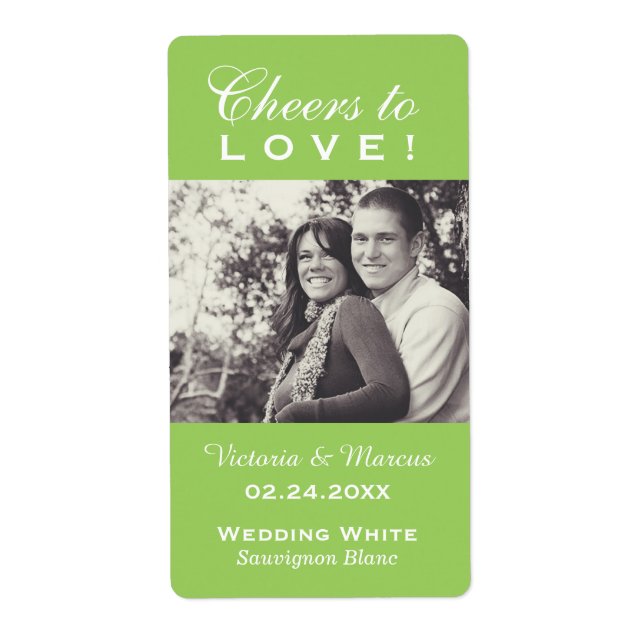 Lime Cheers to Love Wedding Photo Wine Bottle (Front)