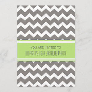 Lime Chevron 16th Birthday Party Invitations