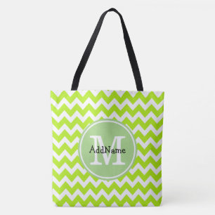Lime Chevron, Custom Monogram Personalized Name Tote Bag