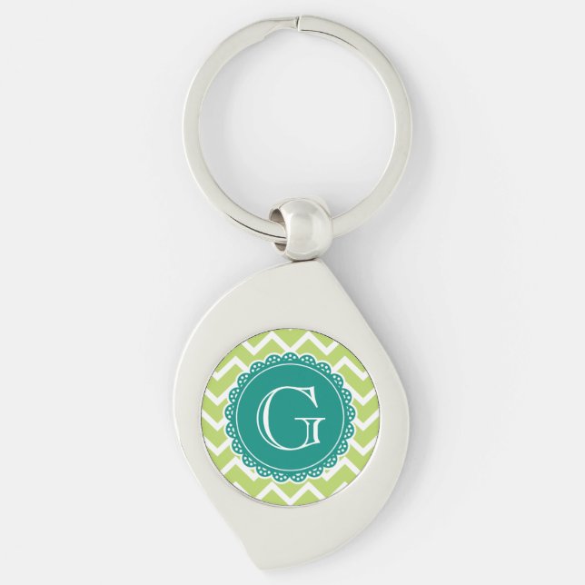 Lime Chevron Teal Monogram Keychain (Front)