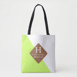 Lime Colour Split Faux Leather Patch Monogram Tote Bag