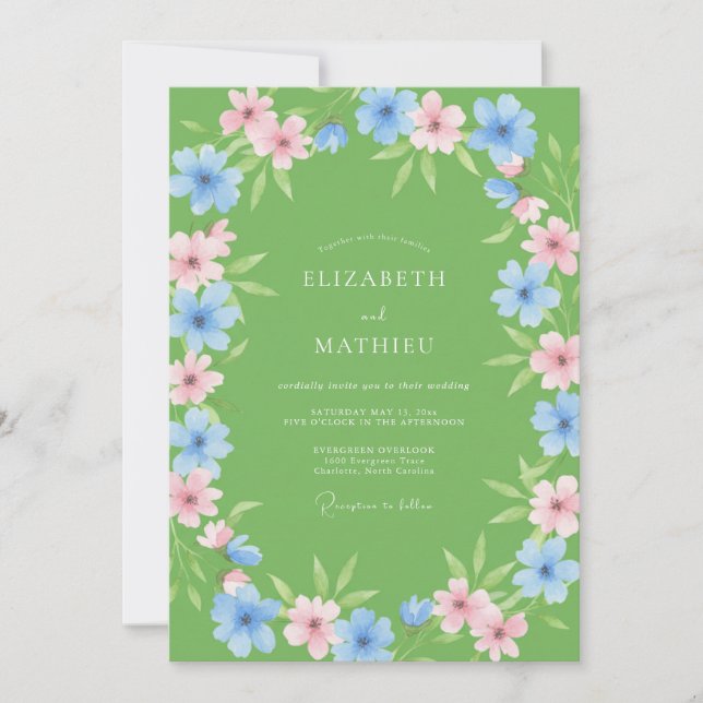Lime Cornflower Petal Wedding Invitation (Front)