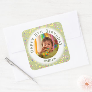 Lime Cream Customizable Birthday Photo Watercolor Square Sticker