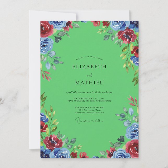 Lime Crimson Painted Petal Wedding Invitation (Front)