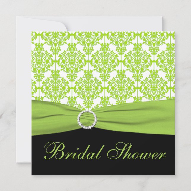 Lime Damask avec Black Bridal Shower Invitation (Devant)