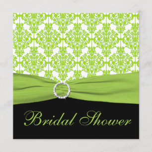 Lime Damask avec Black Bridal Shower Invitation
