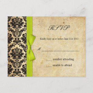 Lime Damask Bow Wedding RSVP Card
