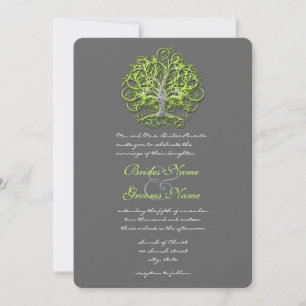 Lime Damask Love Tree Wedding Invitation