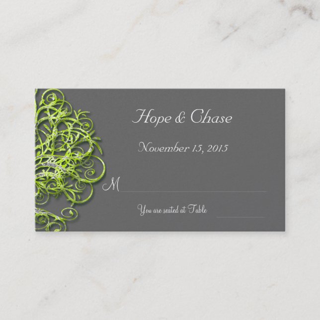 Lime Damask Love Tree Wedding  Place Cards (Front)