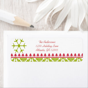 Lime Damask Red Pines Snowflake Adresse de retour