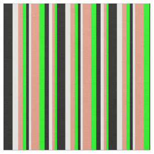 Lime, Dark Salmon, Mint Cream & Black Pattern Fabric