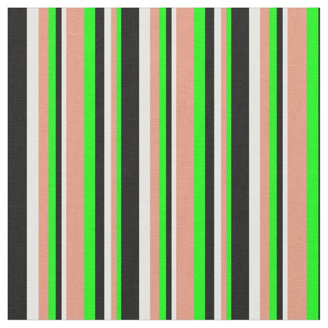 Lime, Dark Salmon, Mint Cream & Black Pattern Fabric (Close Up)