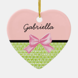 Lime Dots Heart Ceramic Ornament