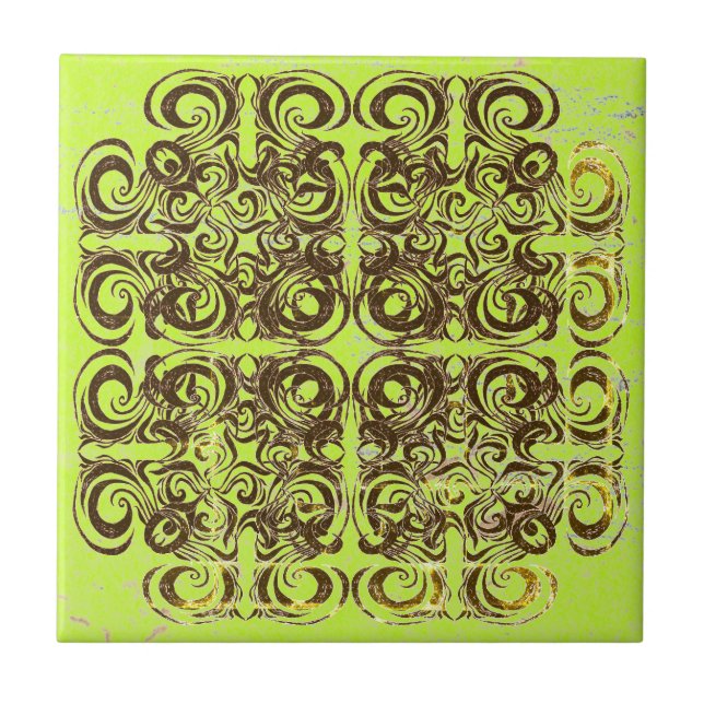 Lime et carreaux rétro Motif Brown (Devant)