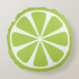 Lime Fruit Slice Green Round Throw Pillow