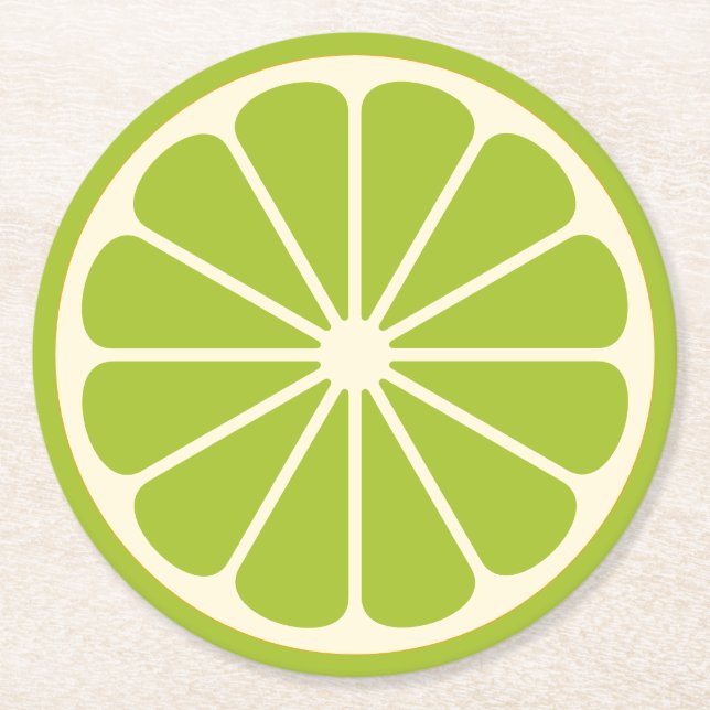 Lime Fruit Slice Round Paper Coaster (Front)