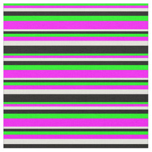 Lime, Fuchsia, Beige, and Black Coloured Lines Fabric