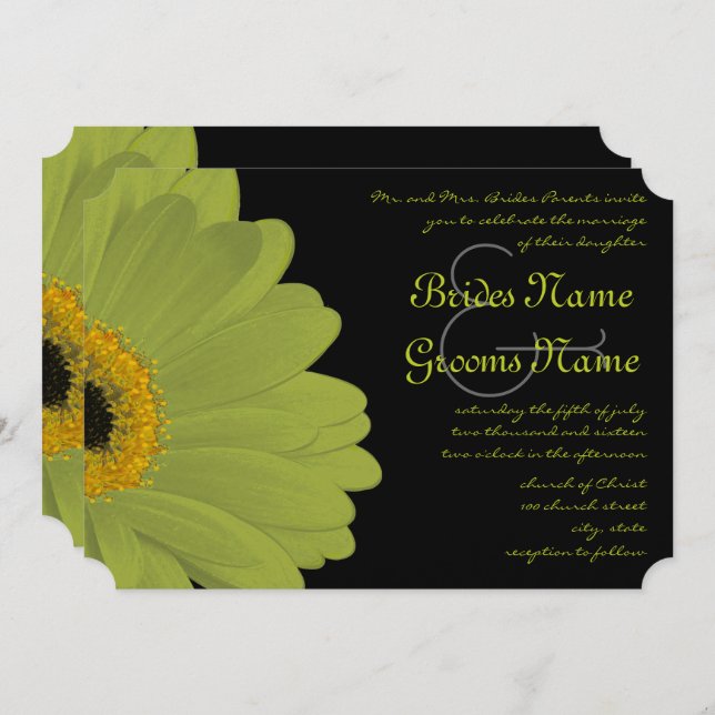 Lime & Fuchsia Gerber Daisy Wedding Invitation (Front/Back)