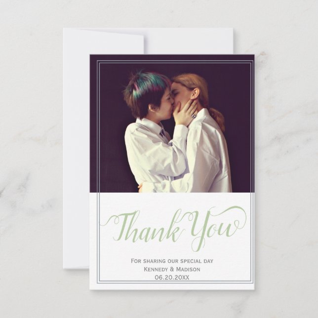 Lime Geometric Magnificent Minimalist Wedding Thank You Card (Front)