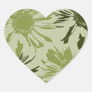 Lime Gerbera Flowers Heart Sticker