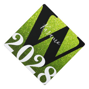 Lime Glitter Ombre Monogram Name Graduation Cap Topper