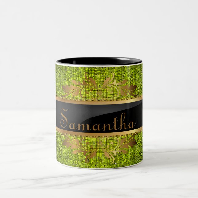 Lime Glitter Sequin Disco Glitz Coffee Mug Cup (Center)