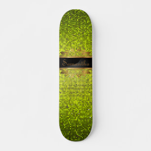 Lime Glitter Sequin Disco Old School Skateboard