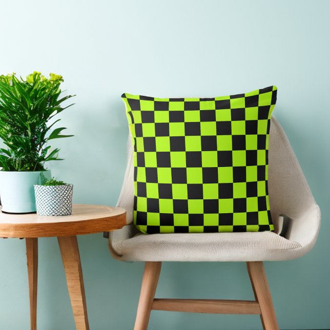 Lime Green 80s Black Chequered Throw Pillow (Creator Uploaded)