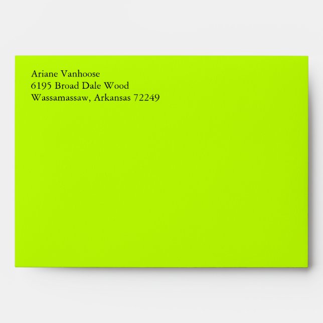 Lime Green A7 5x7 Envelopes With Return Address (Front)