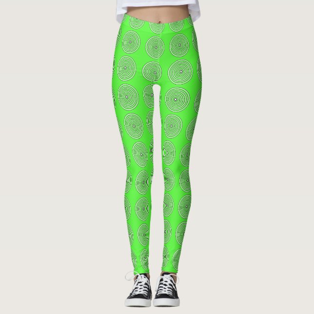 Lime Green Abstract Black Leggings (Front)