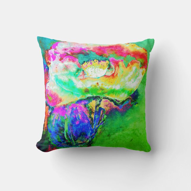 Lime Green Abstract Poppy Painting Throw Pillow (Front)