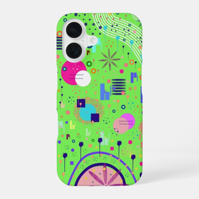 Lime Green Abstract Print iPhone 16 Case (Back)