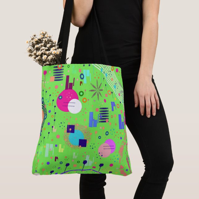 Lime Green Abstract Print Tote Bag (Close Up)