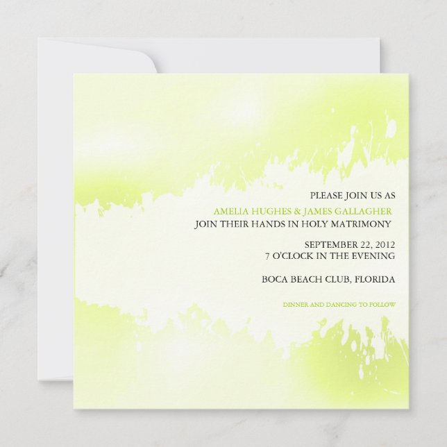 Lime Green abstract wedding invitation (Front)
