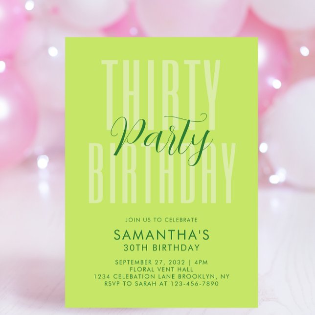 Lime Green Adult Birthday Bold Typography Script Invitation (Creator Uploaded)