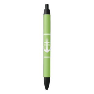 Lime Green Anchor Monogrammed Black Ink Pen