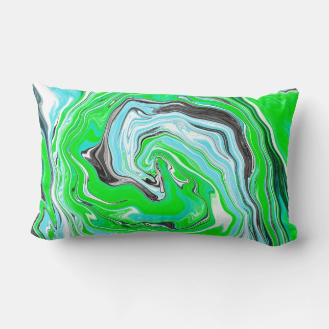 Lime Green and Aqua Blue Bubble Abstract Art Lumbar Pillow (Back)