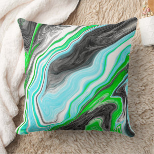 Lime Green and Aqua Blue Bubble Abstract Art  Throw Pillow