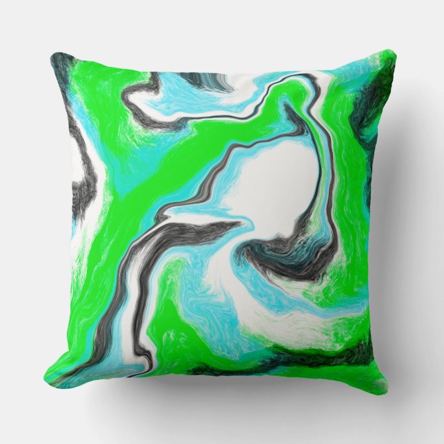 Lime Green and Aqua Blue Bubble Abstract Art Throw Throw Pillow (Front)