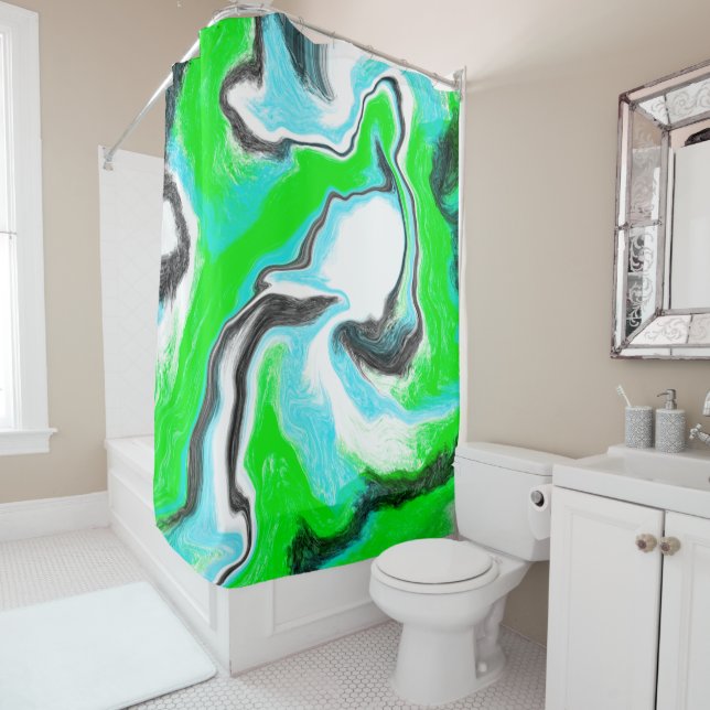 Lime Green and Aqua Blue Marble Abstract Art  (In Situ)