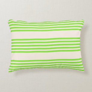 Lime green and beige five stripes pattern accent pillow