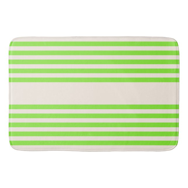 Lime green and beige five stripes pattern bath mat (Front)
