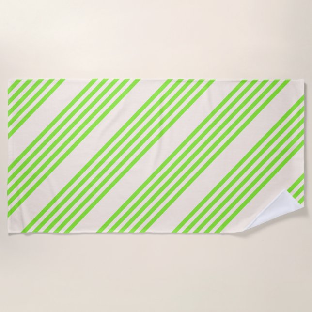 Lime green and beige five stripes pattern beach towel (Front)