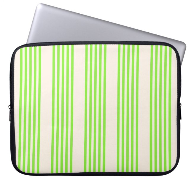 Lime green and beige five stripes pattern laptop sleeve (Front)
