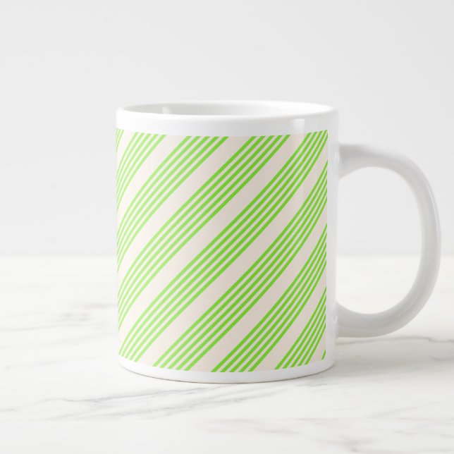 Lime green and beige five stripes pattern large coffee mug (Right)